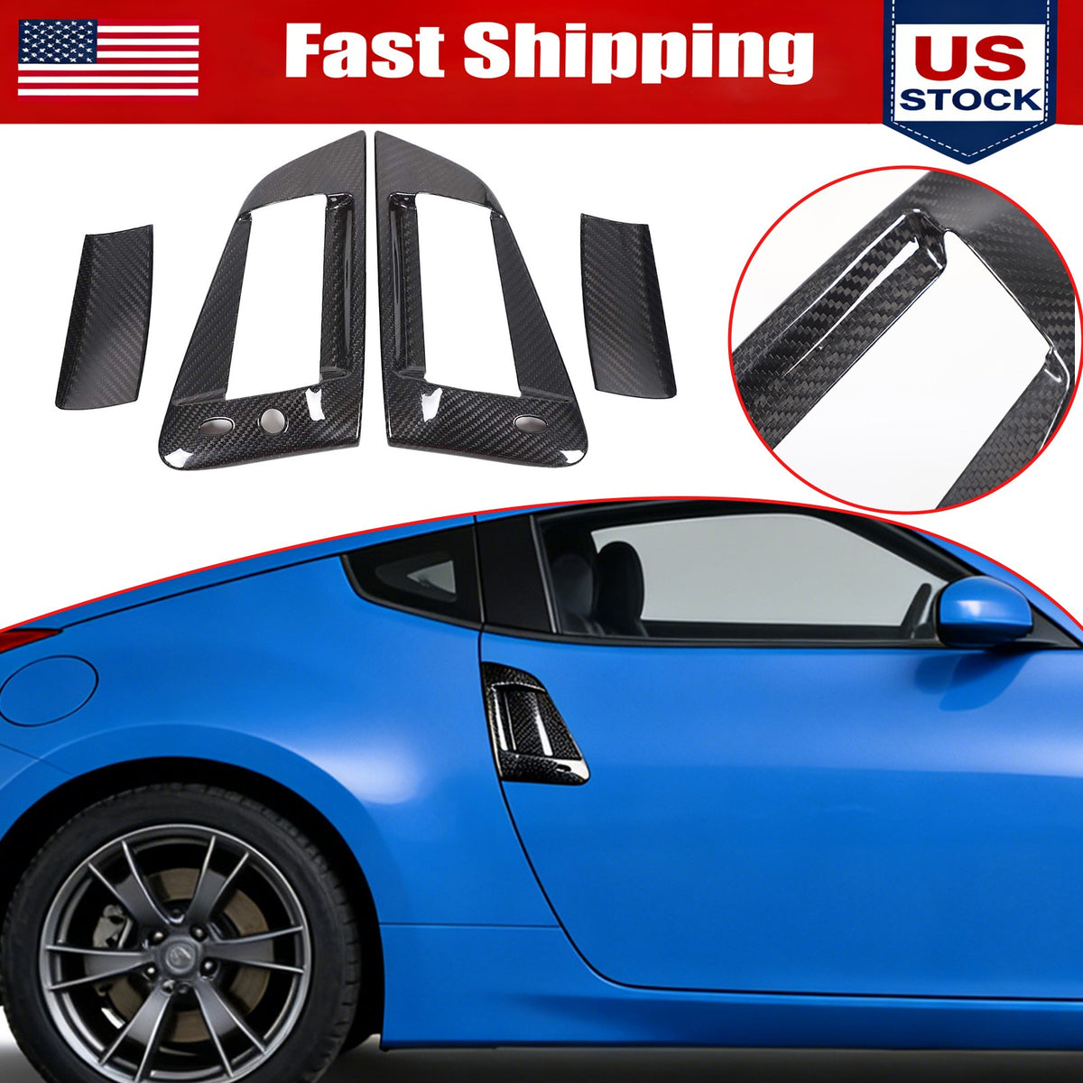 Real Carbon Fiber Exterior Door Handle Cover Bezel For Nissan 370Z Z34 2009-20 1