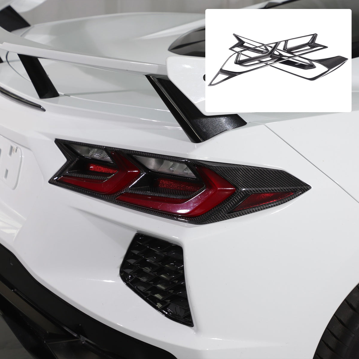 Real Dry Carbon Fiber Tail Light Trim Cover For Corvette C8 2020+ 21