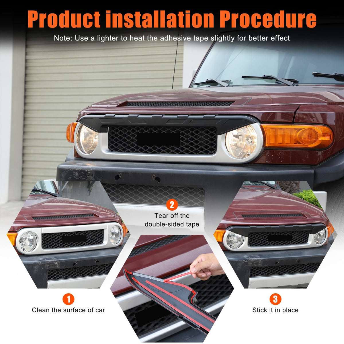 Front Grille Headlight Upper Molding Trim For Toyota FJ Cruiser 2007-2021 5