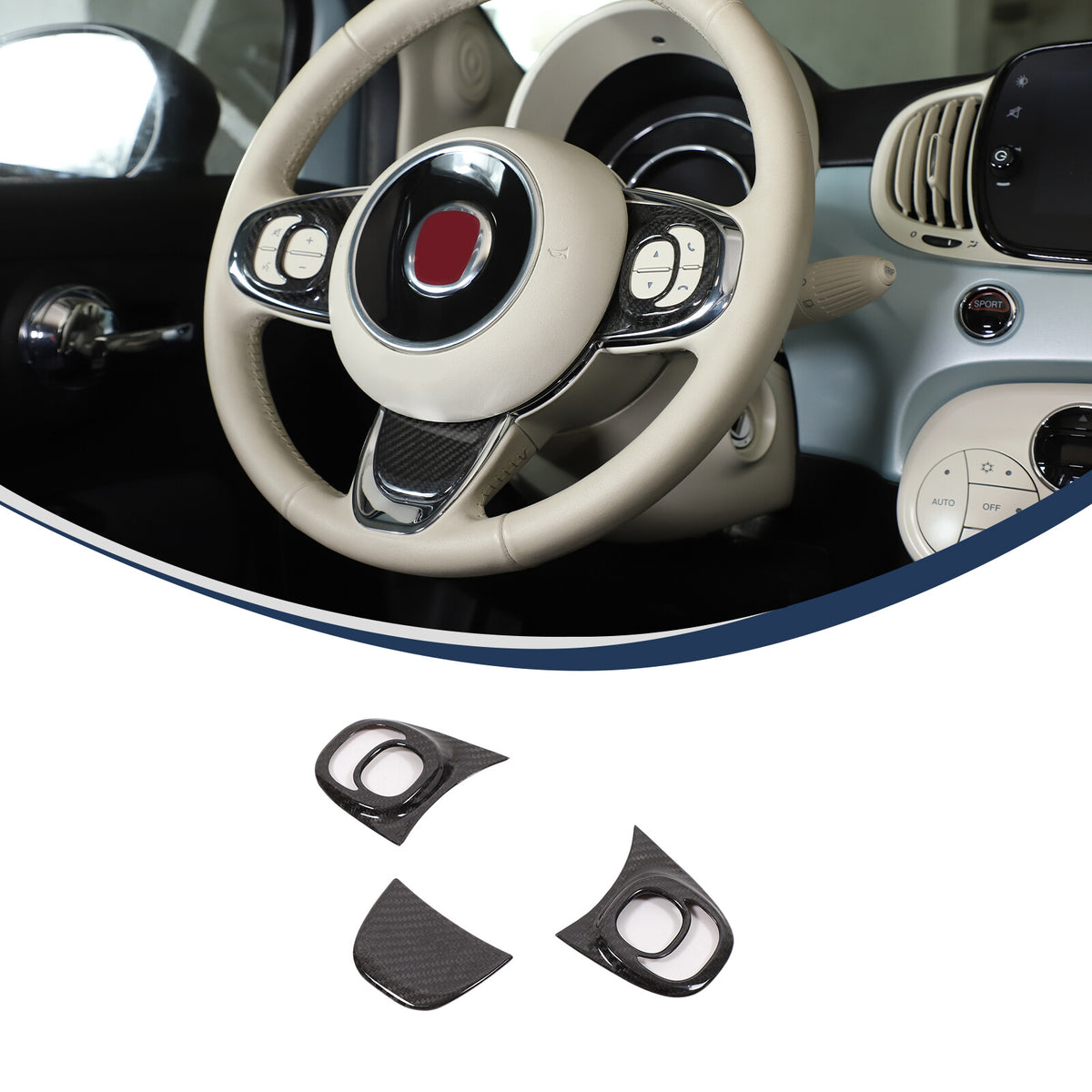 Real Carbon Fiber Steering Wheel Button Trim For Fiat 500 Abarth 595 695 2021-23 8
