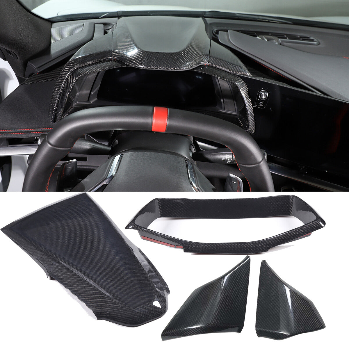 4xReal Carbon Fiber Dashboard Instrument Upper Panel Cover For C8 Corvette 20-25 2