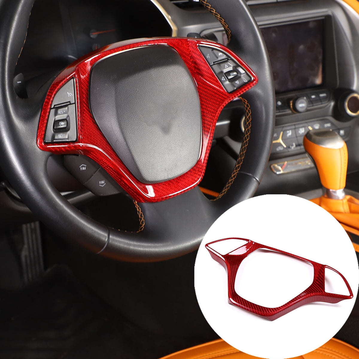Red Real Carbon Fiber Interior Center Full Trim Set Kit For Corvette C7 2014-19 - Variants 11-13 13