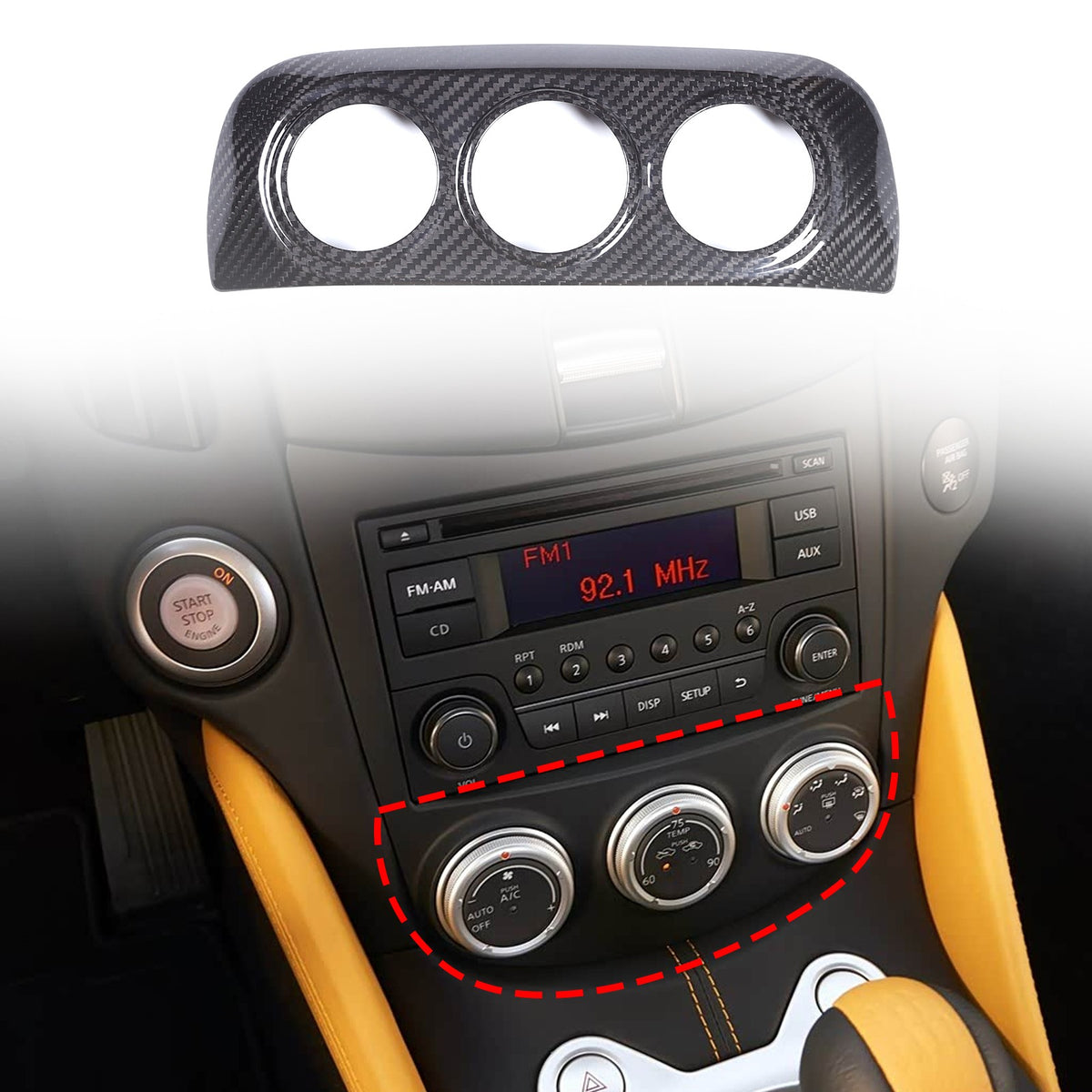 Real Dry Carbon Fiber Center Console AC Switch Trim Cover For Nissan 400Z Z34 1