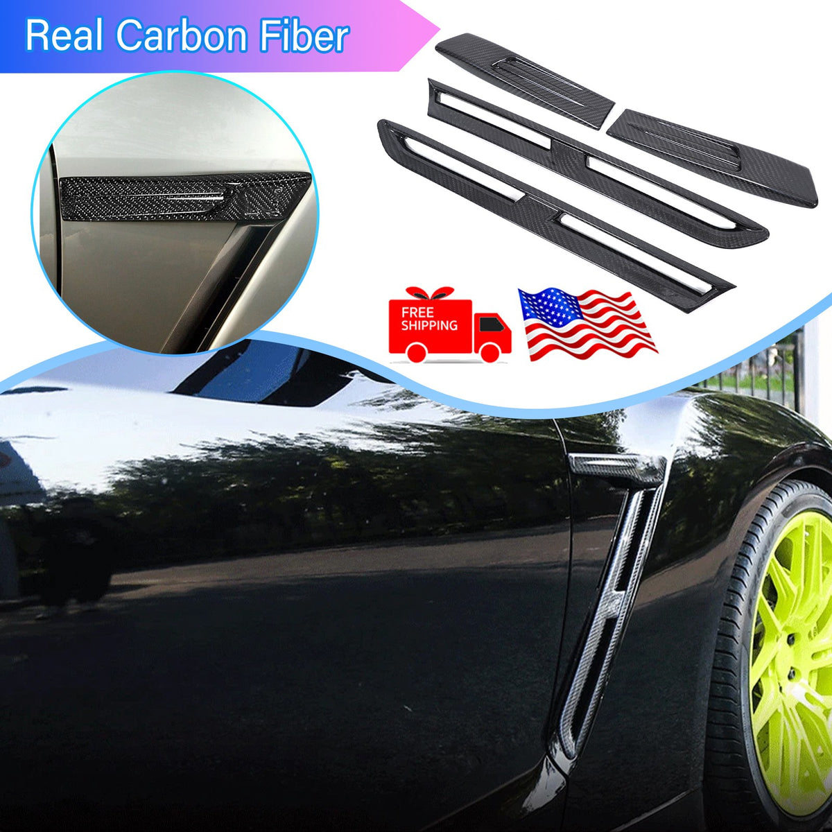 Fit for Nissan GT-R GTR 2008-2022 REAl Carbon Side Fender Vent Fins Cover Trim 1