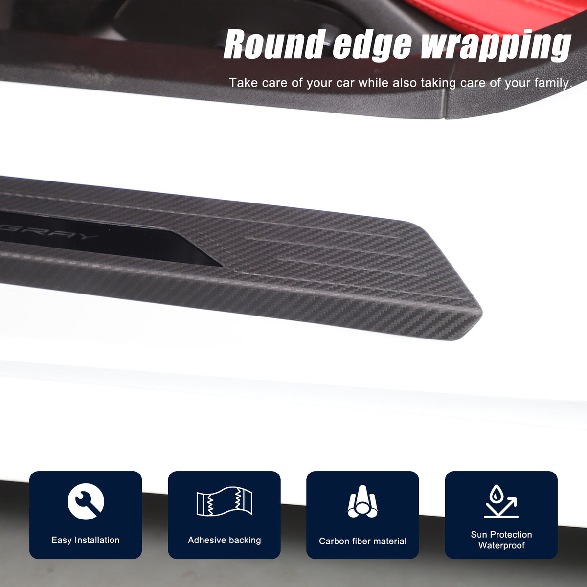 Matte Real Carbon Fiber Scuff Plate Door Sill Cover Protector For Corvette C8 21