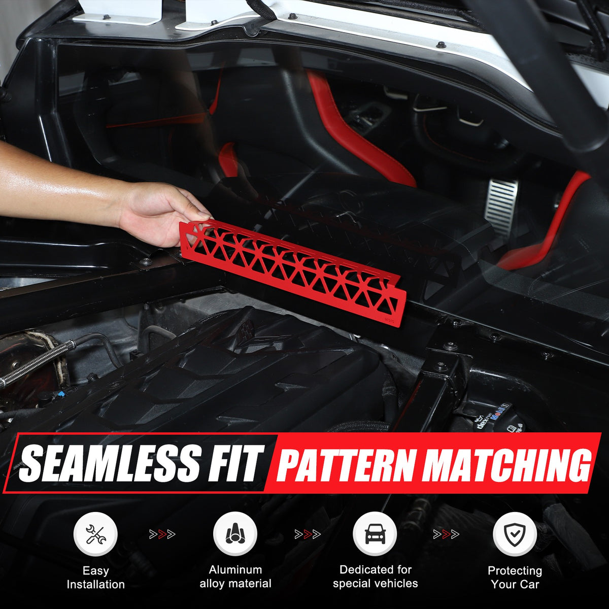 Red Aluminum Engine Bay Strut Bar Connecting Trim Cover For Corvette C8 2020+ 15
