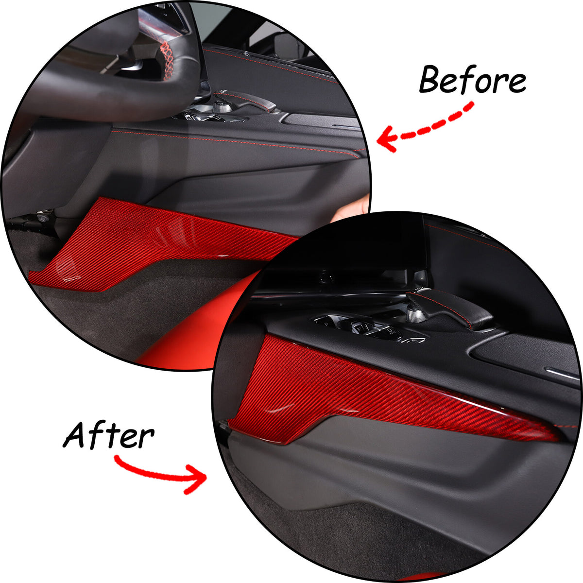 Red Real Carbon Fiber Center Console Side Knee Pad Trim For Corvette C8 2020-25 12