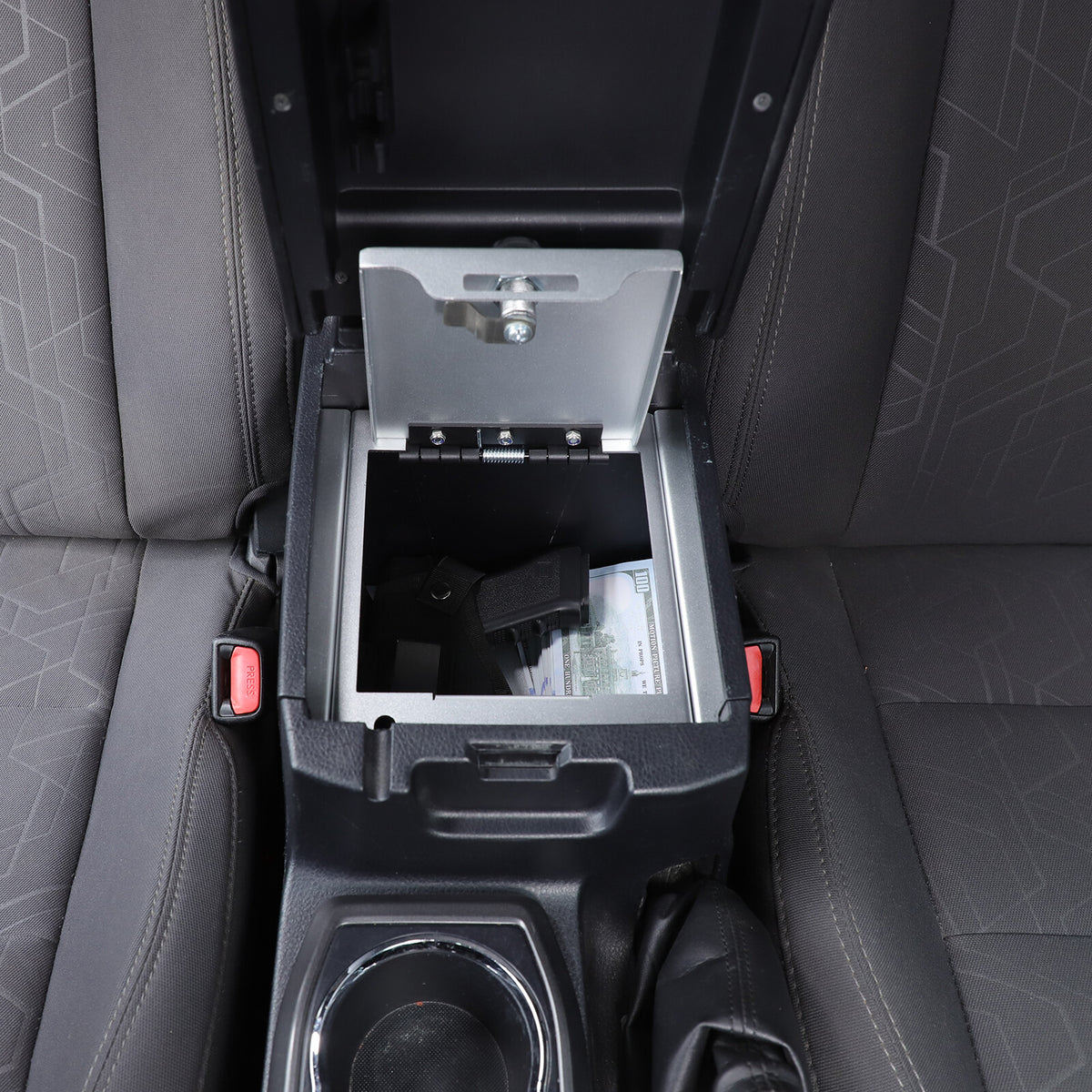 Silver Center Console Safe Armrest Storage Lock Box TRAY For Toyota Tacoma 16-22 14