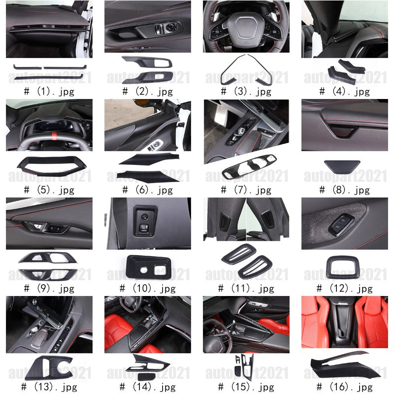 Matte Black ABS Full Interior Set Cover Trim Kit For Corvette C8 2020-25 - Styles 26-28 2
