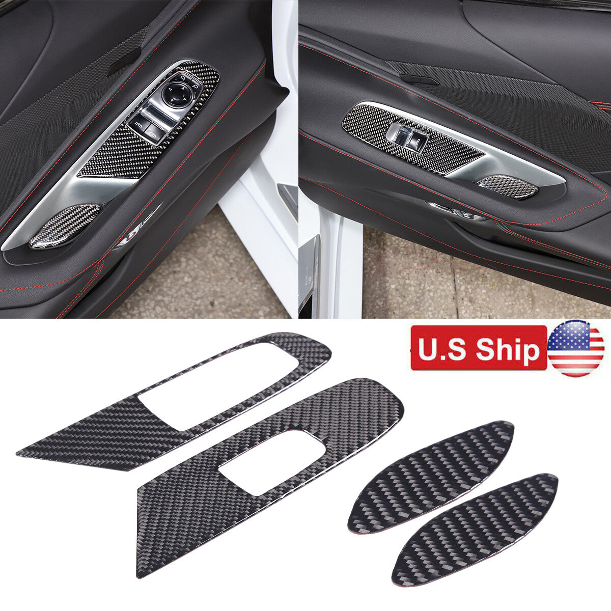 Carbon fiber Window Lift & Door Handle Storage Mat Sticker for Corvette C8 20-26 1
