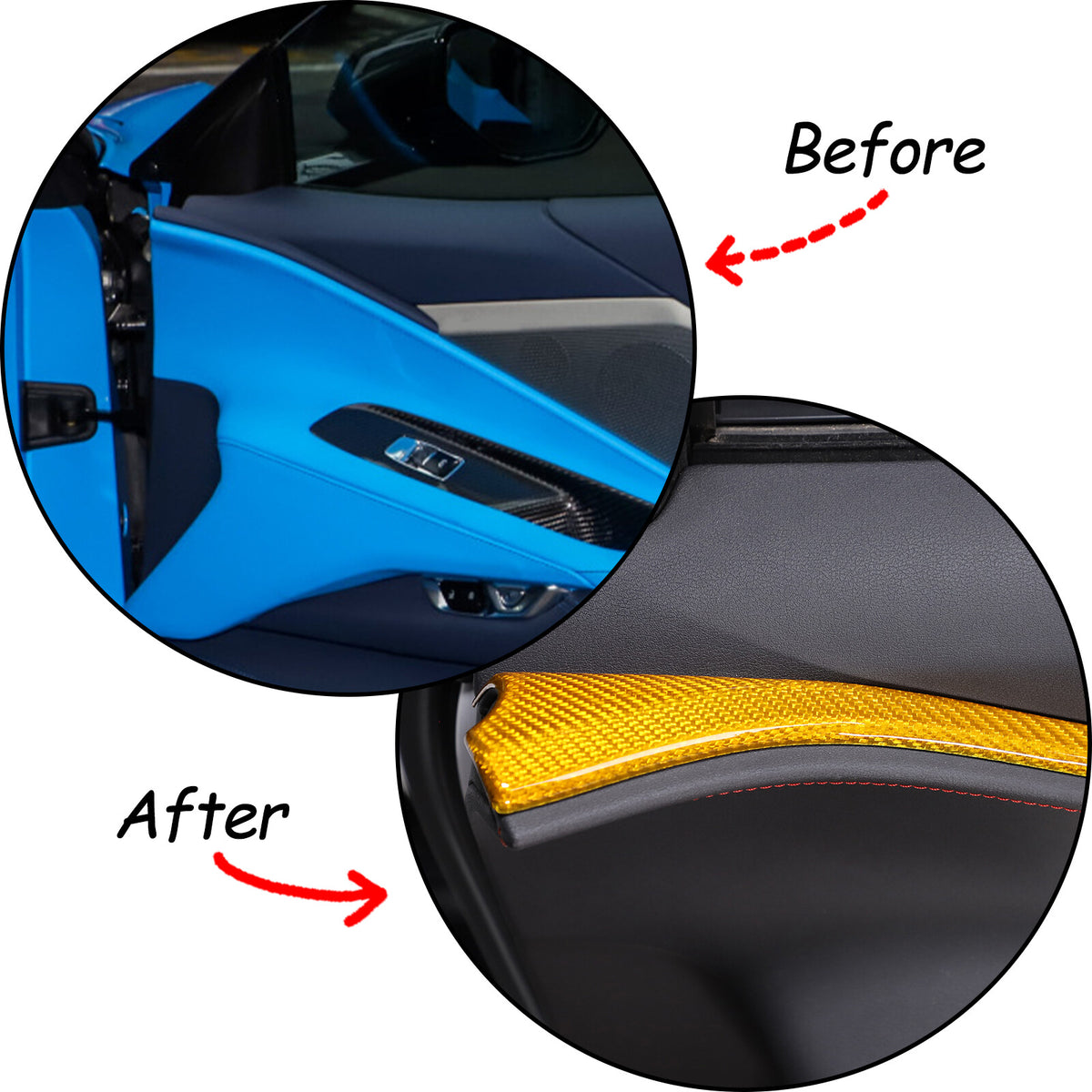 Yellow Carbon Fiber Interior Window Upper Door Panel trim For Corvette C8 20-26 3
