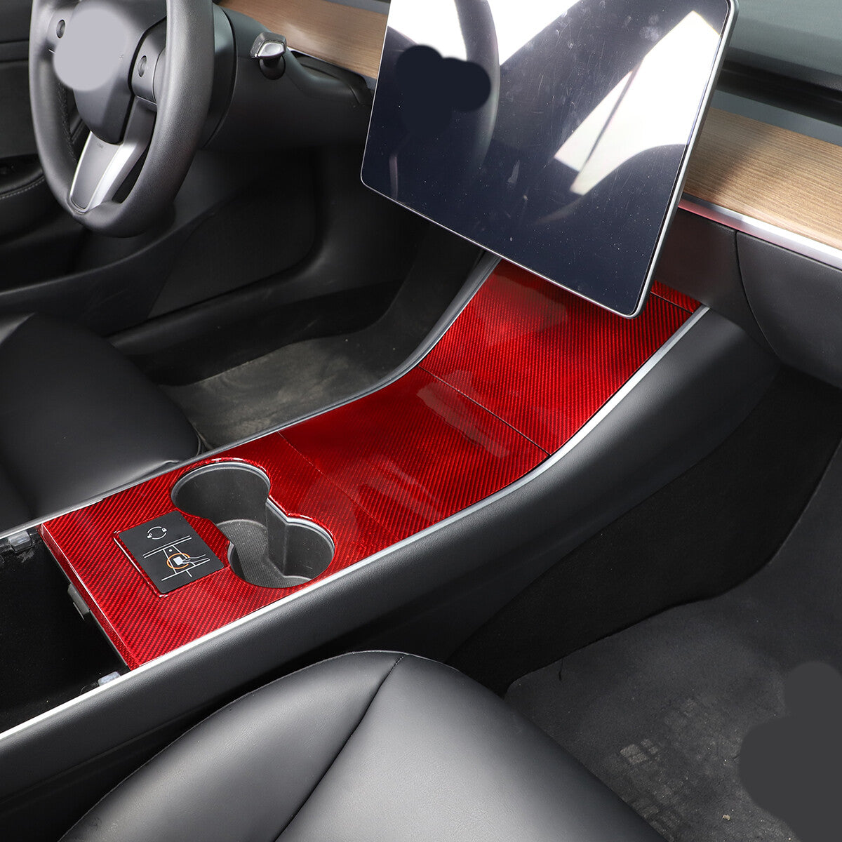 Red Carbon Fiber Central Console Gear Shift Panel Trim For Tesla Model 3 17-21 5