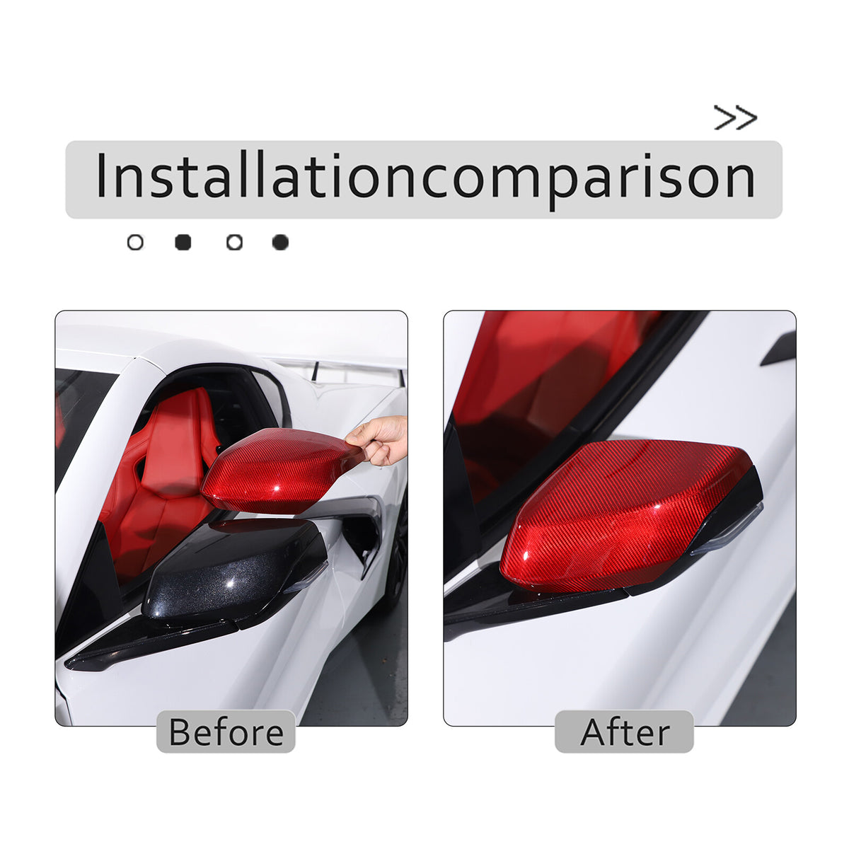 Red Real Carbon Fiber Side Rearview Mirror Cover Caps Trim For Corvette C8 20-26 9