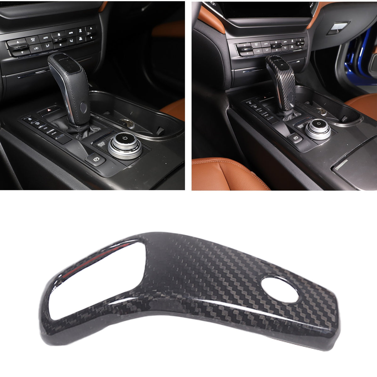 Real Carbon Fiber Gear Shift Knob Trim Set For Maserati Ghibli 2019-2023 2