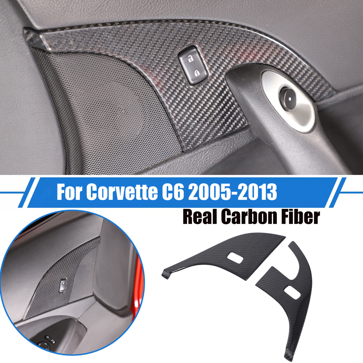 Real Carbon Fiber Children Lock Button Frame Trim Cover For Corvette C6 2005-13 1