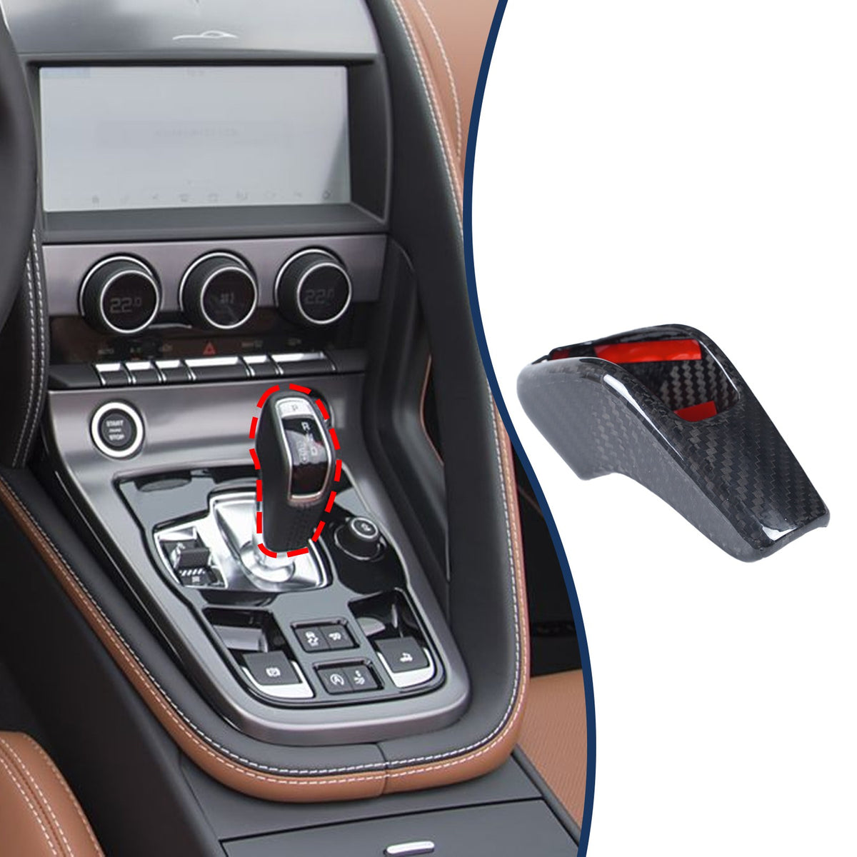 Real Carbon Fiber Center Gear Shift Knob Cover Trim For Jaguar F-TYPE X152 2013+ 13