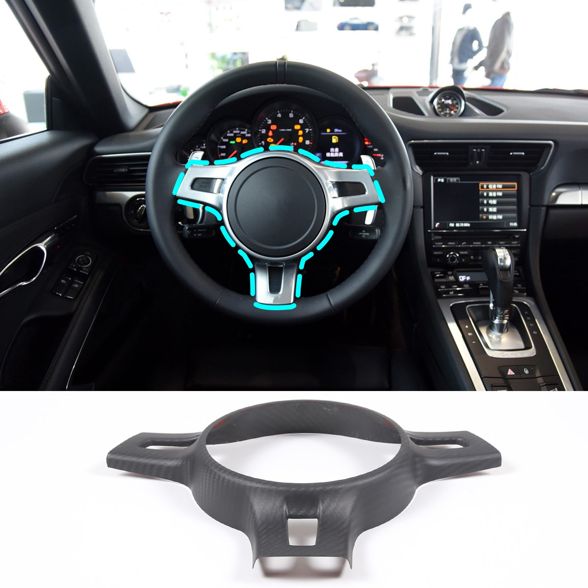 Matte Dry Real Carbon Fiber Steering Wheel Trim For Porsche 911 2010-2015 2