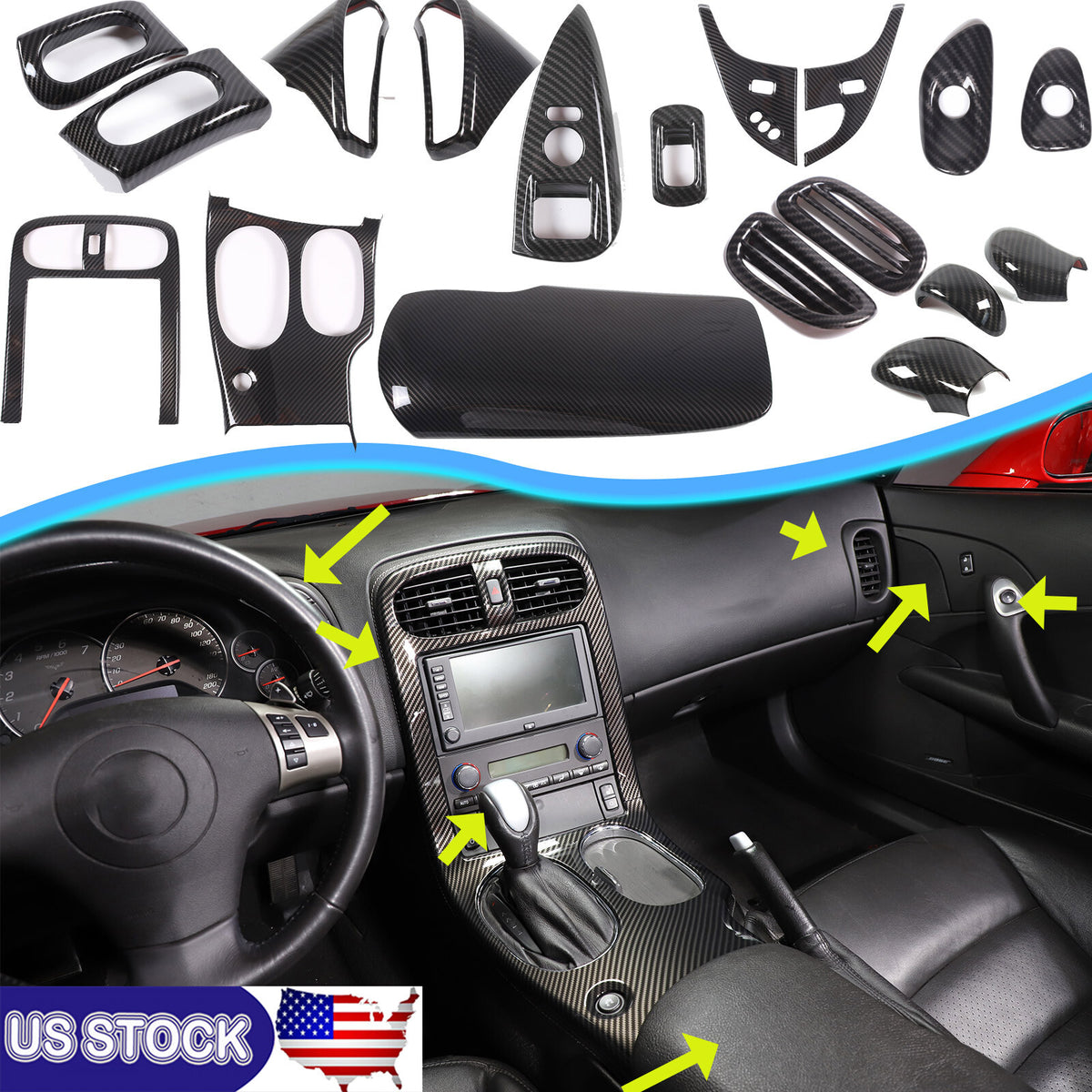 ABS Carbon Fiber Dashboard Interior Trim Cover Set Kit For Corvette C6 05-13 US 1