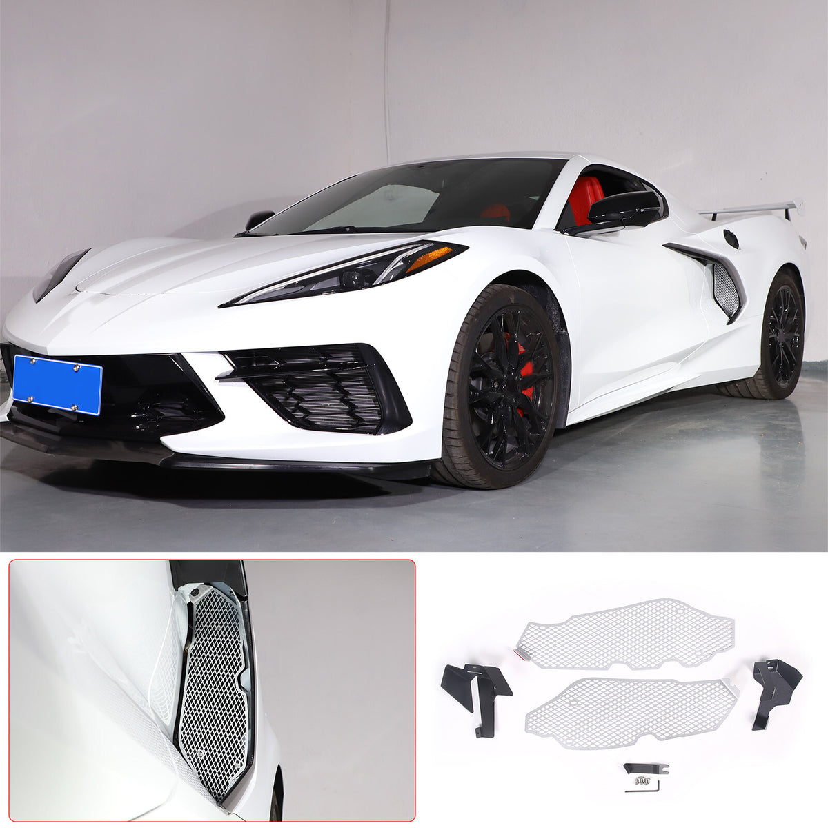 Silver Steel Intake Mesh Grille Insert Guard For Corvette C8 2020-2026 4