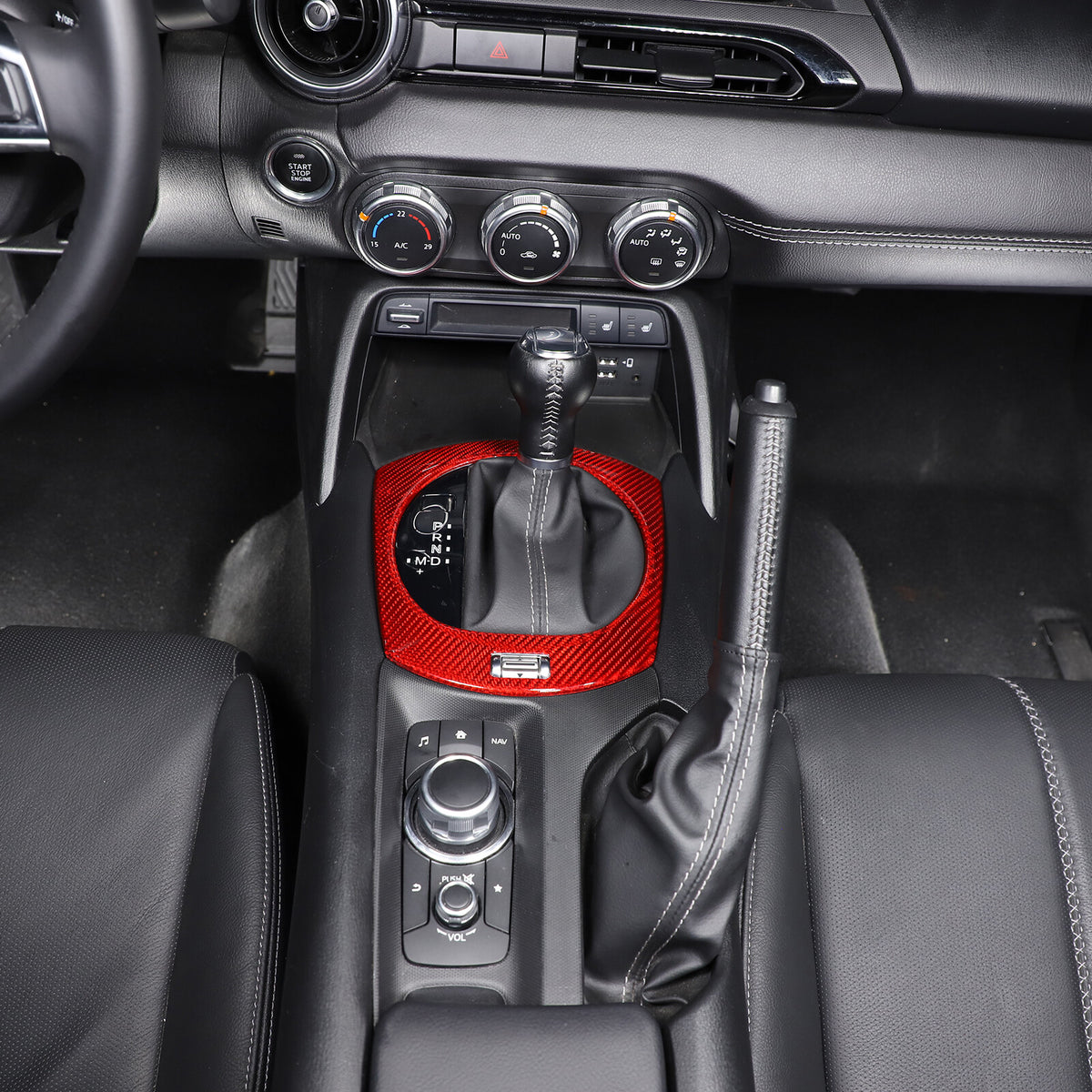 Red Real Carbon Fiber Center Gear Panel Cover Trim For mazda MX5 MX-5 Miata 16+ 4