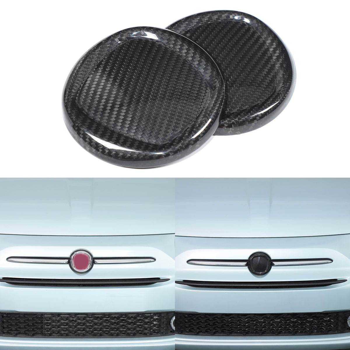 Real Carbon Fiber Front & Rear Emblem Cover Trim For Fiat 500 312 2016+ 18
