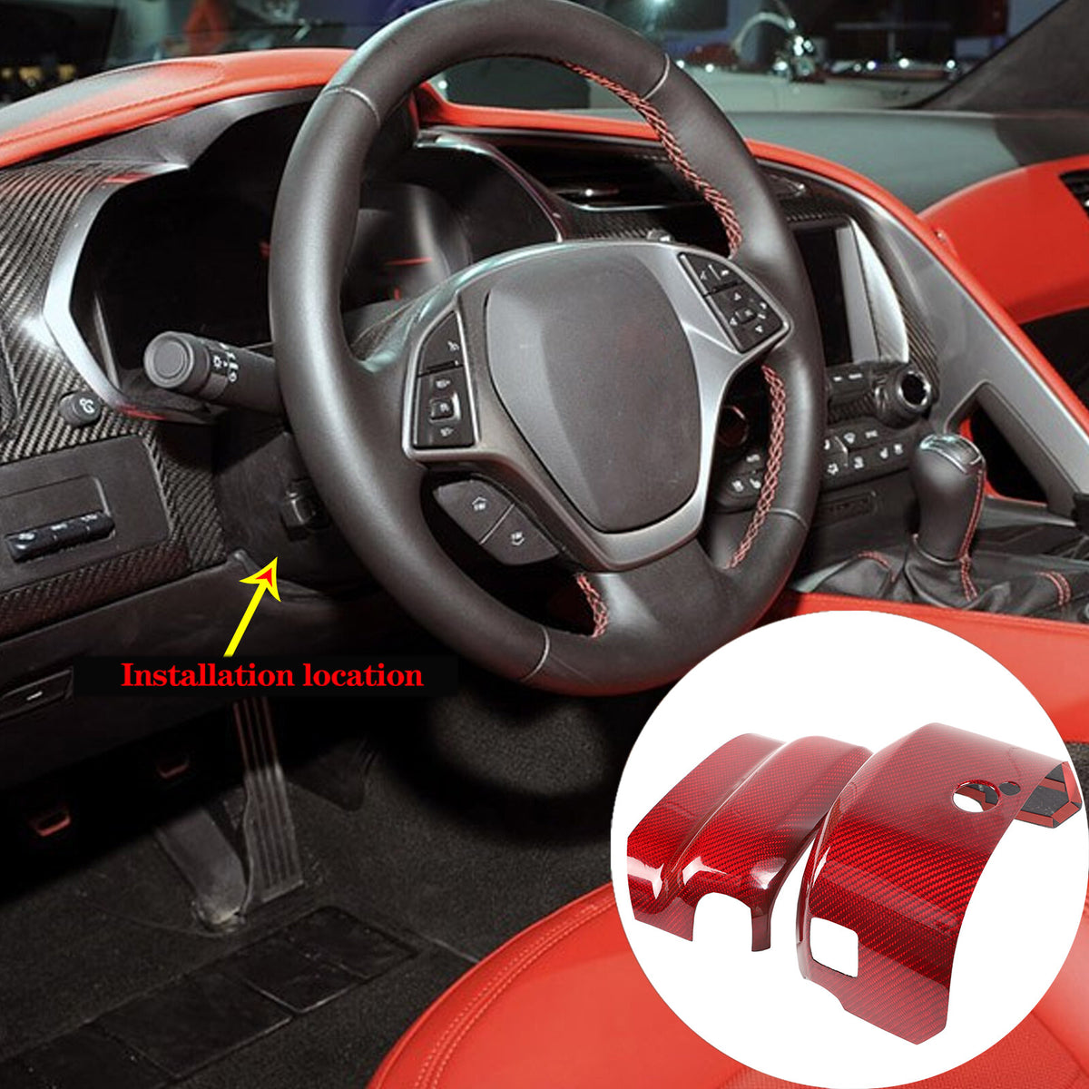 Red Real Carbon Fiber Interior Center Full Trim Set Kit For Corvette C7 2014-19 - Variants 1-5 50