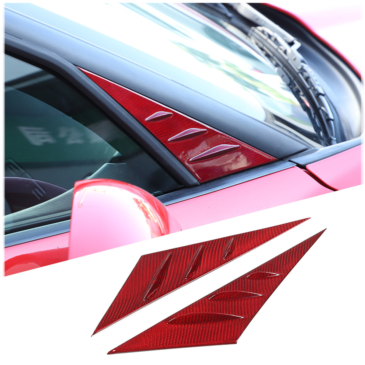 Red Real Carbon Fiber Window Triangle A-Pillar Cover Trim For Corvette C6 05-13 2