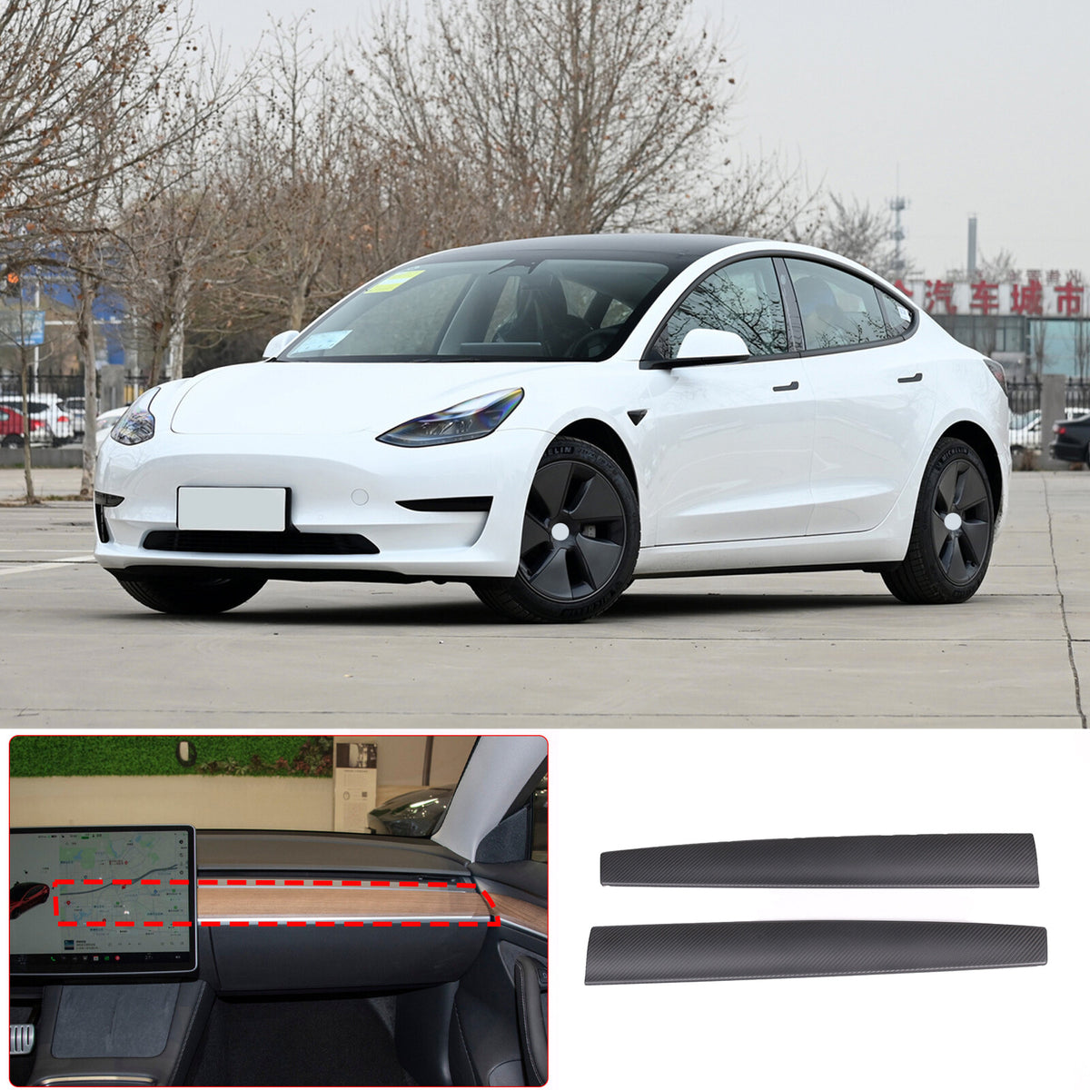 Matte Real Carbon Fiber Dashboard Panel Cover Trim For Tesla Model Y 3 2016-2022 13