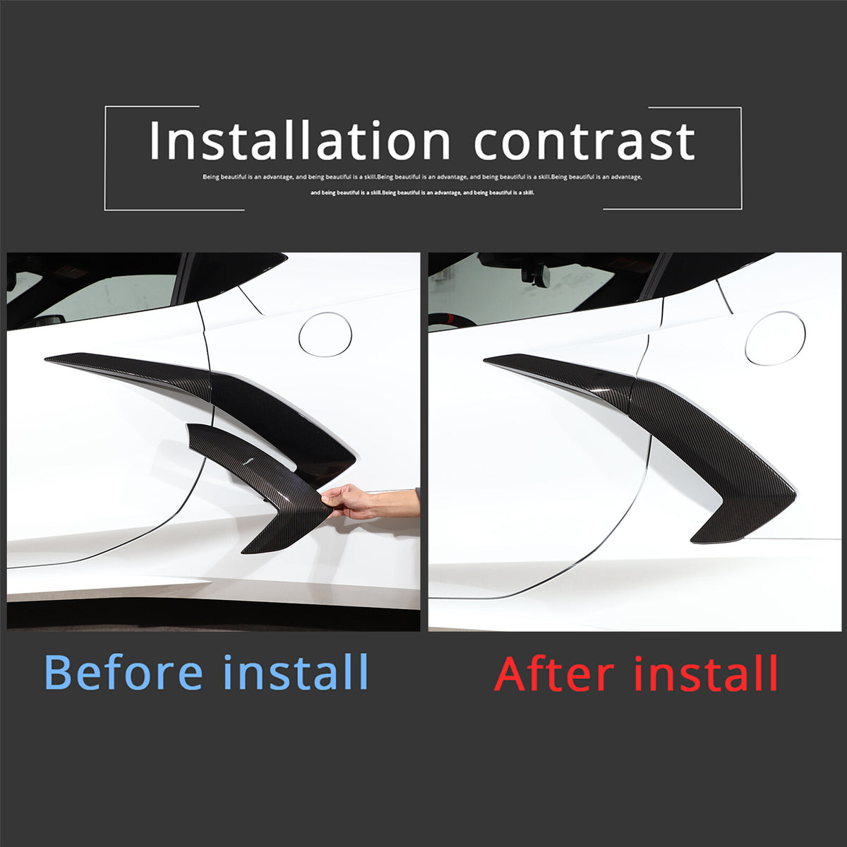 Carbon Pattern Fender Trim Door Handle + Rearview Mirror Cover For Corvette C8 13