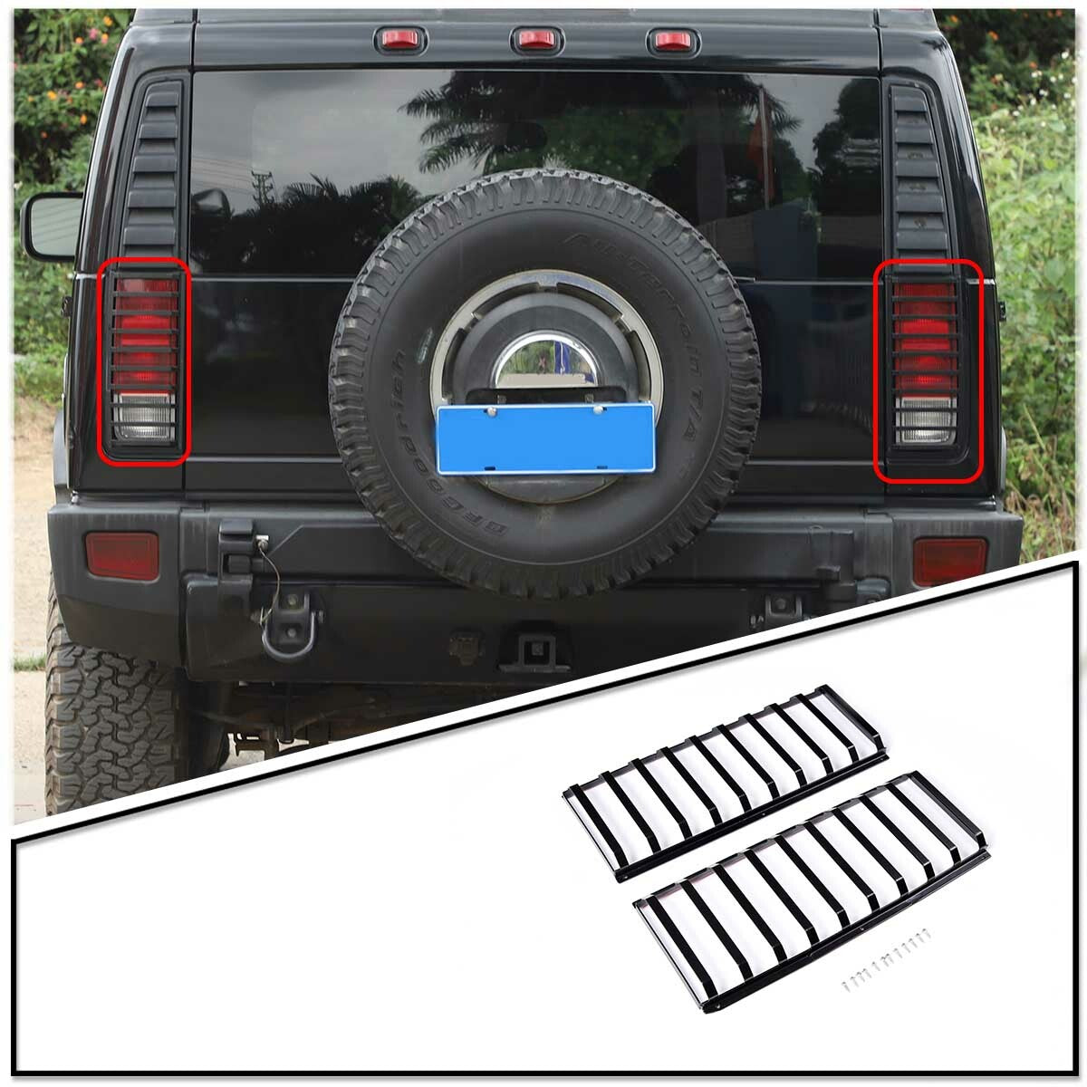 Carbon Steel Rear Tail Light Grille Guard Cover Trim Protection For Hummer H2 3
