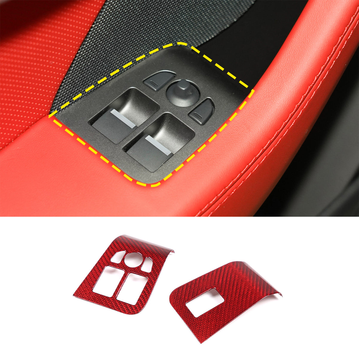 Red Carbon Fiber Window Lift Switch Button Trim Frame For Jaguar F-TYPE 2013-18 4