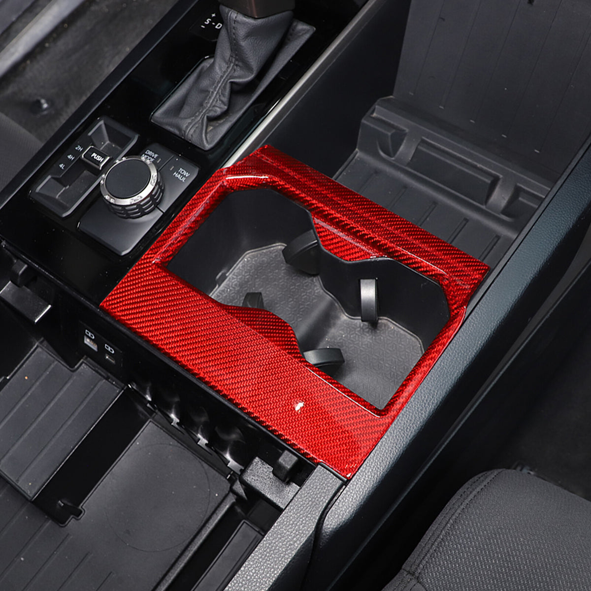Red Real Carbon fiber Center Front Cup Holder Cover Trim For Toyota Tundra 22-26 4