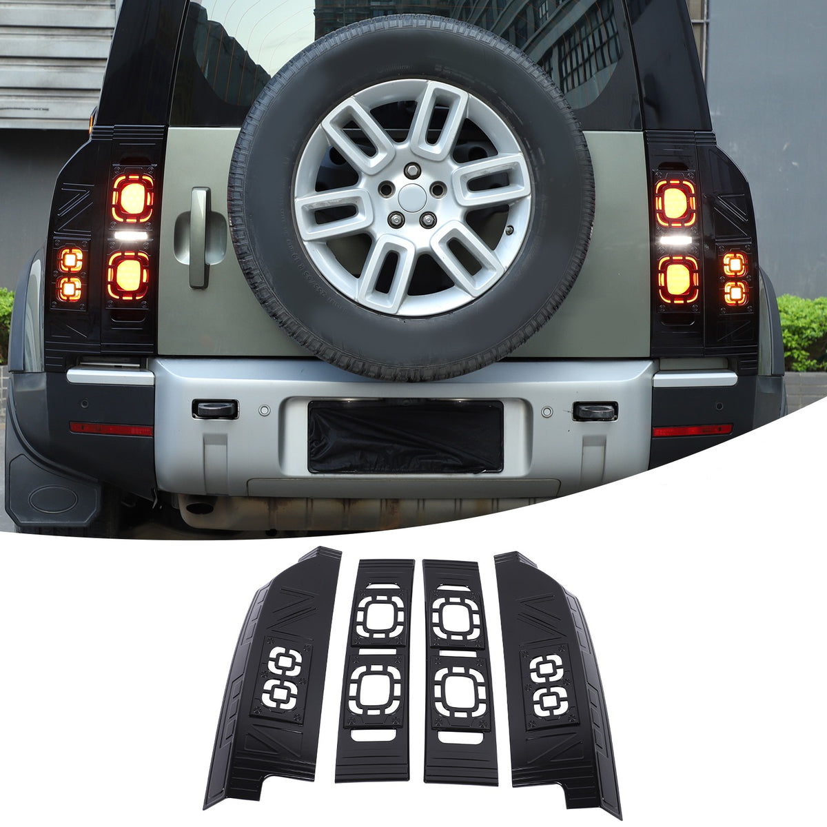 Mesh Piano Black ABS Taillight Protection Trim For LR Defender L663 2020-2025 US 3