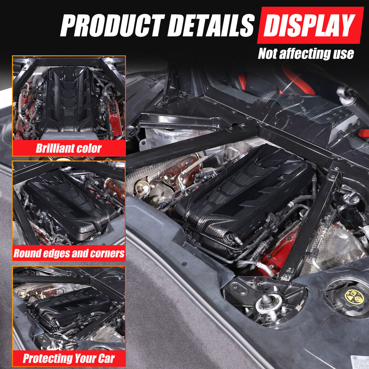ABS Carbon Fiber Engine Bay Panel Cover in Edge Black For Corvette Coupe C8 20+ 19