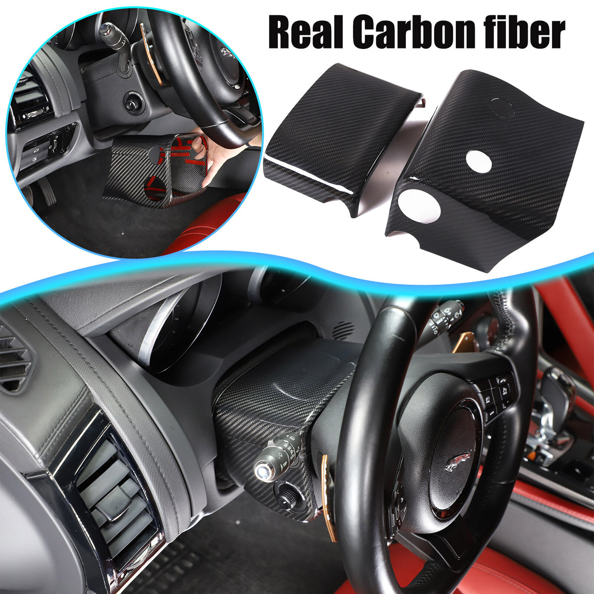 Real Carbon fiber Steering Wheel Base Trim Cover Frame For Jaguar F-TYPE 13-24 1