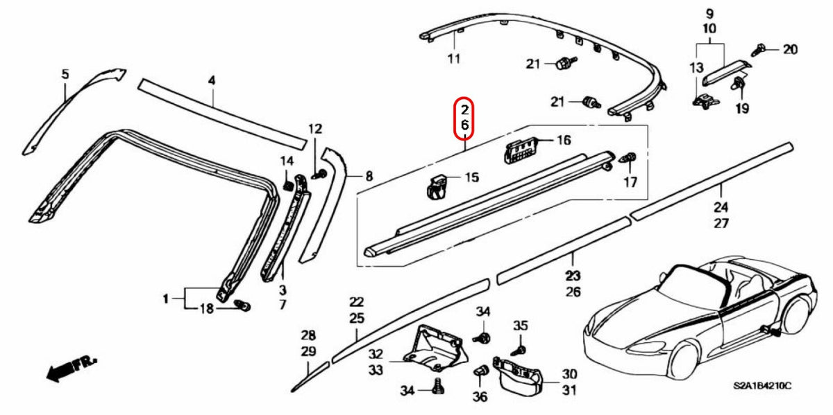Honda S2000 AP1 AP2 Genuine window Molding Assy Left & Right Set OEM JDM Japan 3