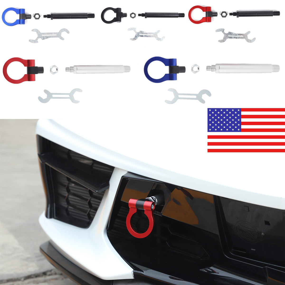 Front Bumper Trailer Track Racing Aluminum Tow Hook Ring For Corvette C8 20+ US 1