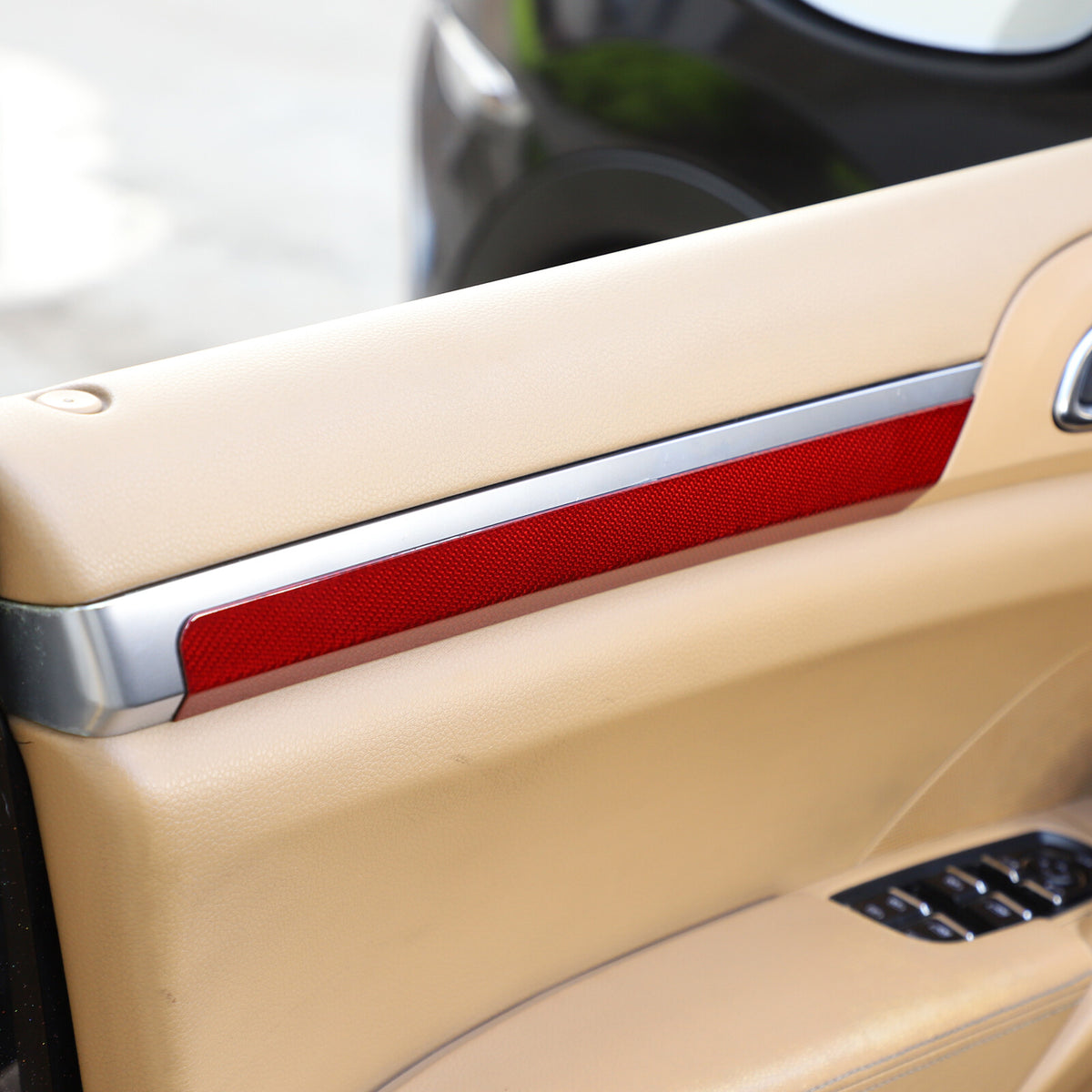 Red Real Carbon Fiber Interior door panel Trim For Porsche Cayenne 958 11-17 7