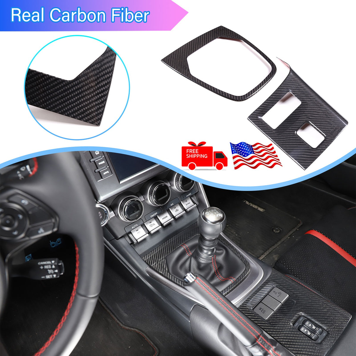 Real Dry Carbon Fiber Center Gear Panel Trim Kit For Toyota 86/Subaru BRZ MT 22+ 1