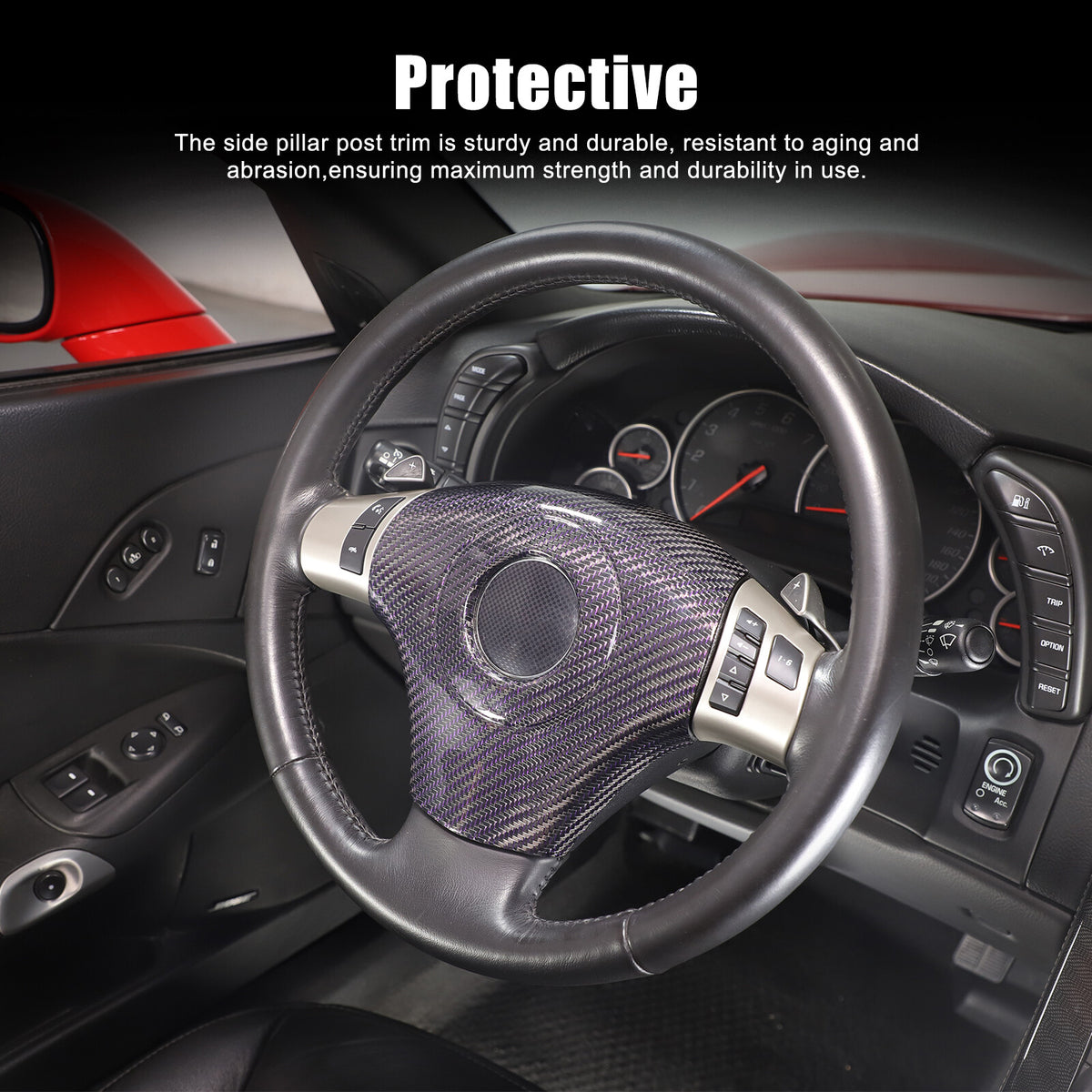 Real Carbon Fiber Center Steering wheel trim cover For Corvette C6 2005-2013 8