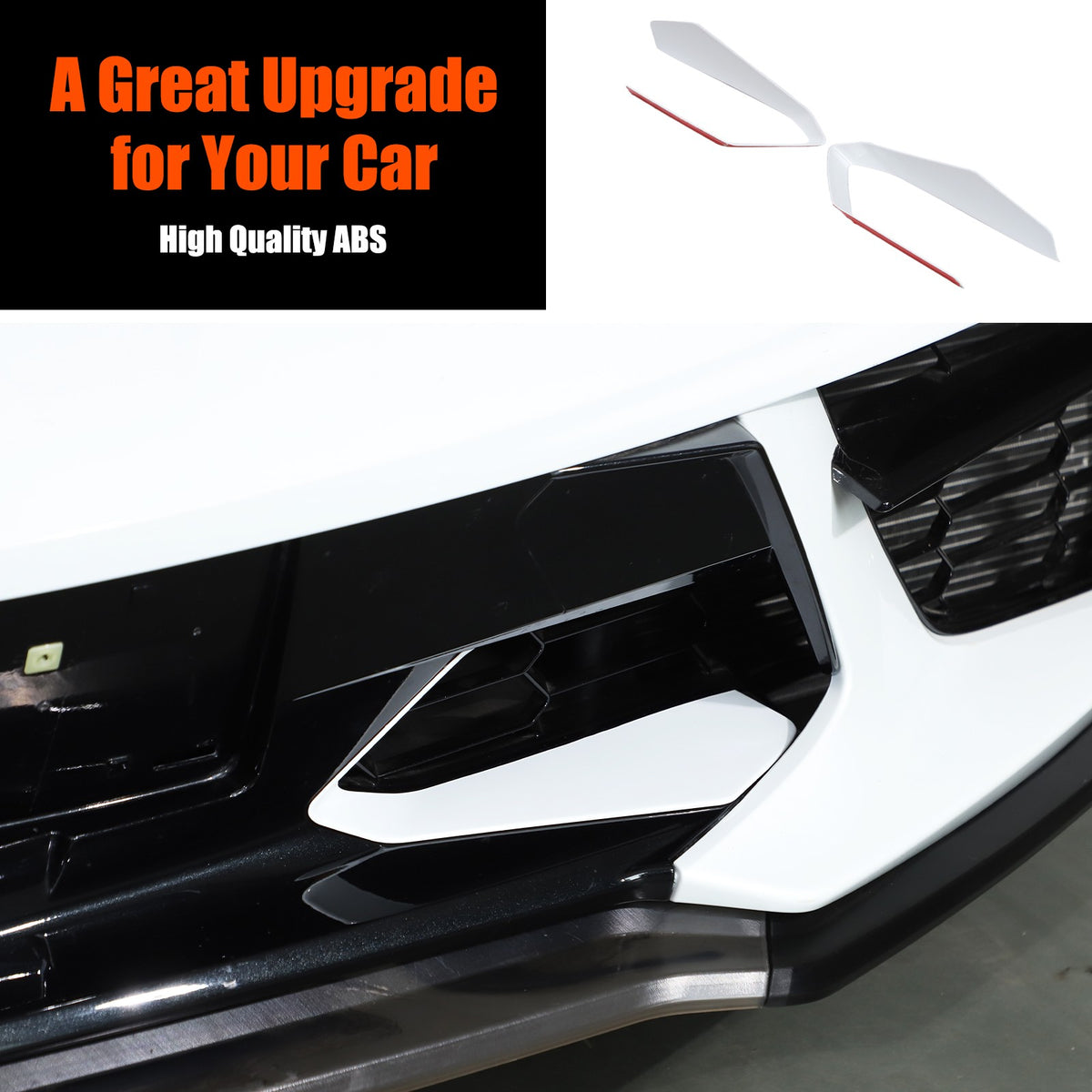White ABS Front Bumper Center Grille Frame Trim For Corvette C8 2020+ 12