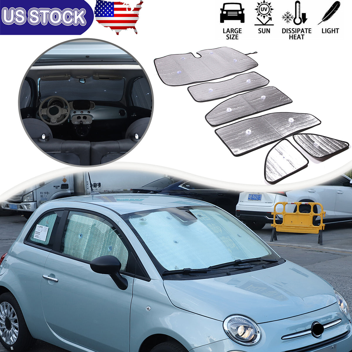 Full Side Window Sun Shield Privacy Sunshade 6pcs For Abarth 595 2011-2023 US 1
