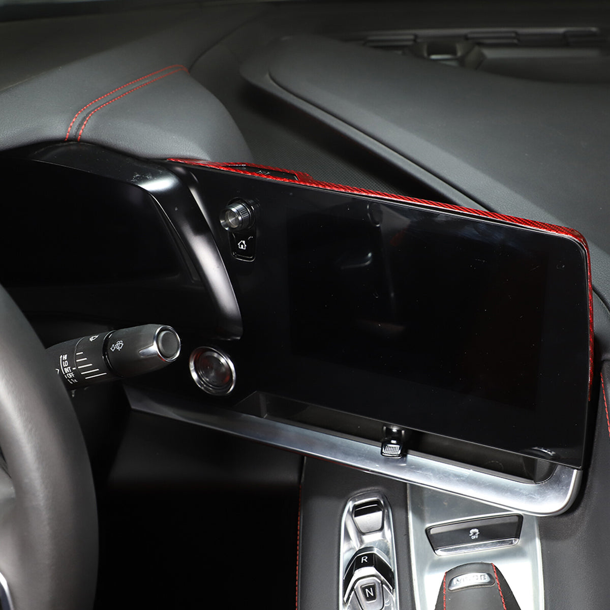 Red Real Carbon Fiber Center Console Screen Back Trim For Corvette C8 20-25 9