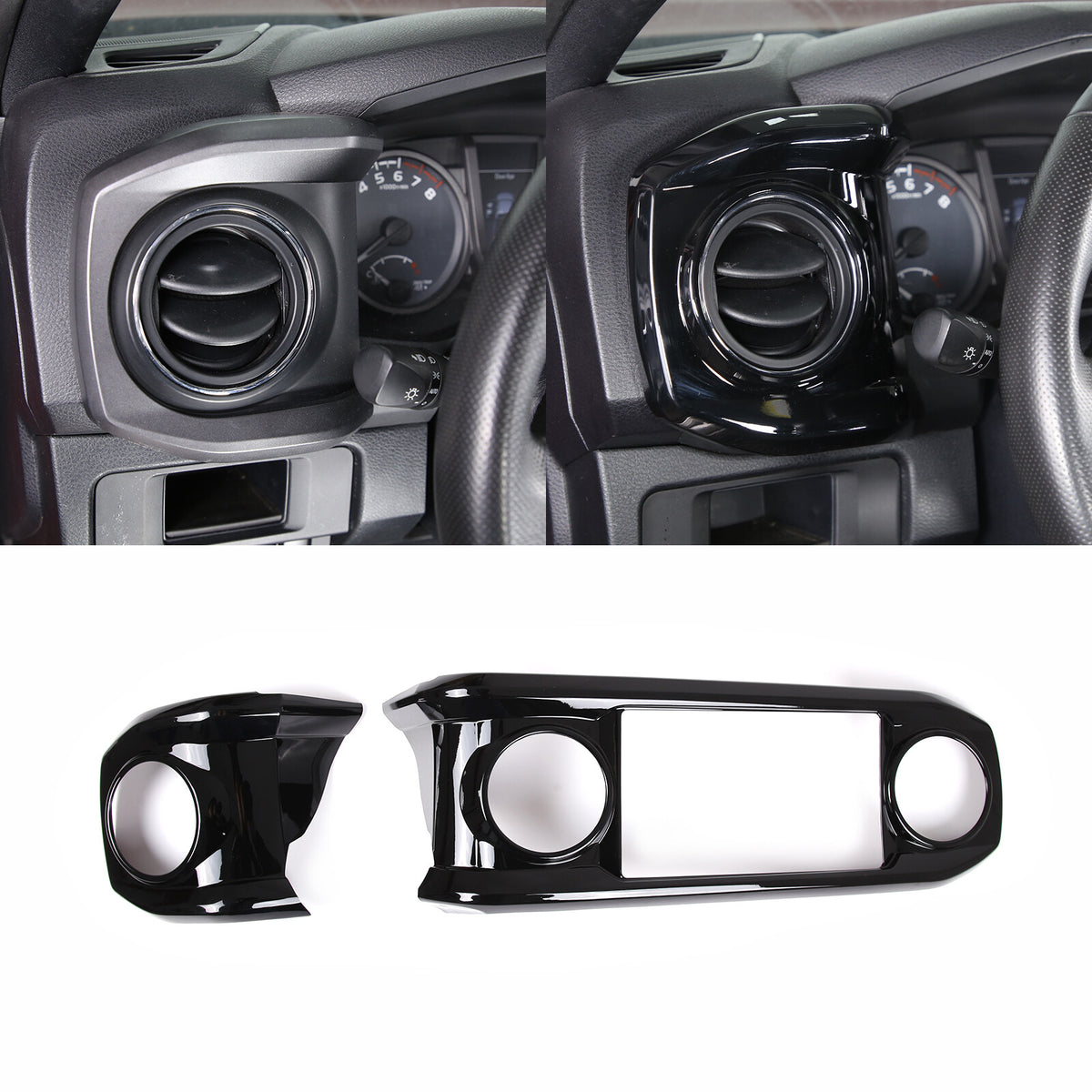 ABS All Black Dashboard Air Vent Outlet Trim Cover For Toyota Tacoma 2016-23 5
