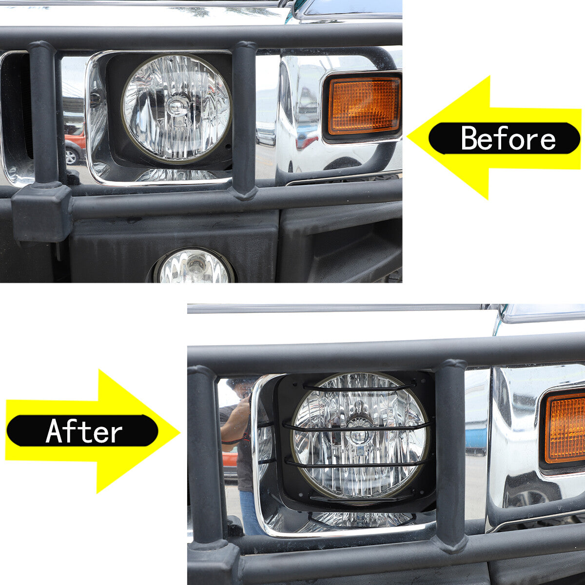 Black Steel Front Bumper Headlight Fog Light Trim For Hummer H2 2003-2009 3