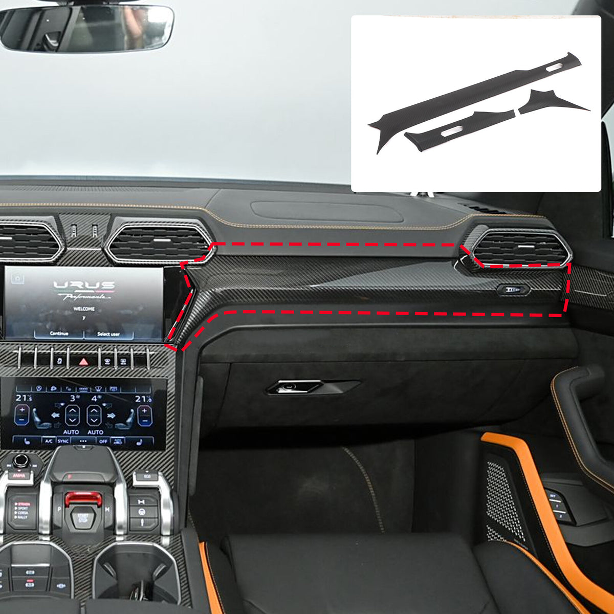 Matte Real Dry Carbon Fiber Center Console Panel Trim For Lamborghini URUS 18-23 10