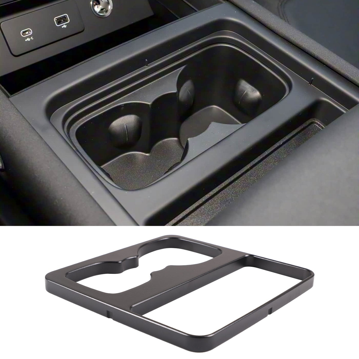 Black Aluminum Cup Holder Spacer Riser For Land Rover Defender L663 2020-2021 9