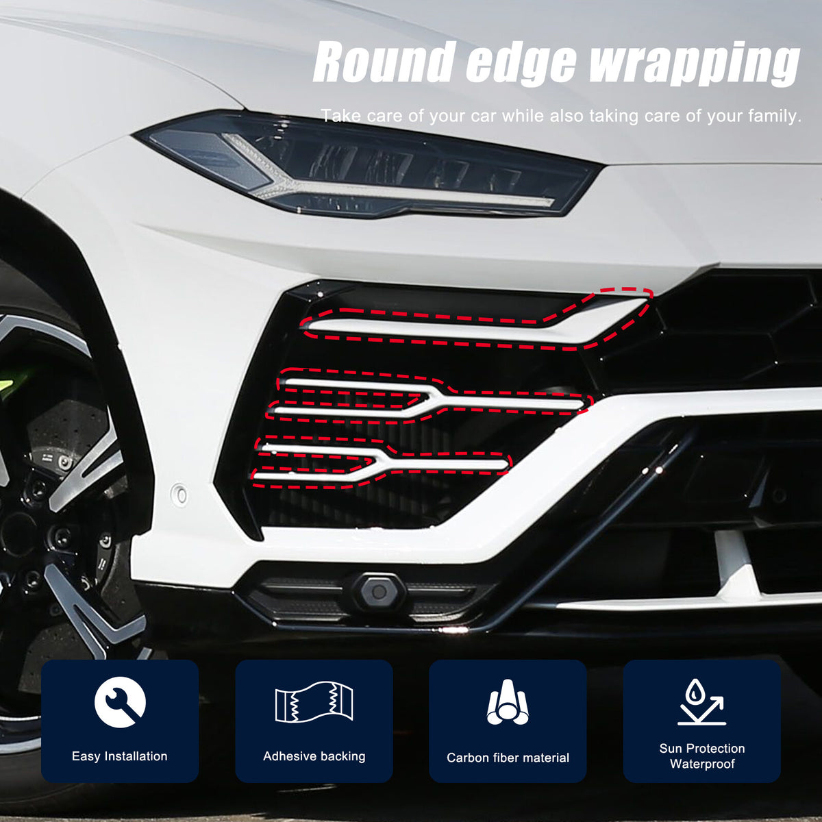 Matte Real Carbon Fiber Front Grille Bumper Trim For Lamborghini URUS 2018-2021 17