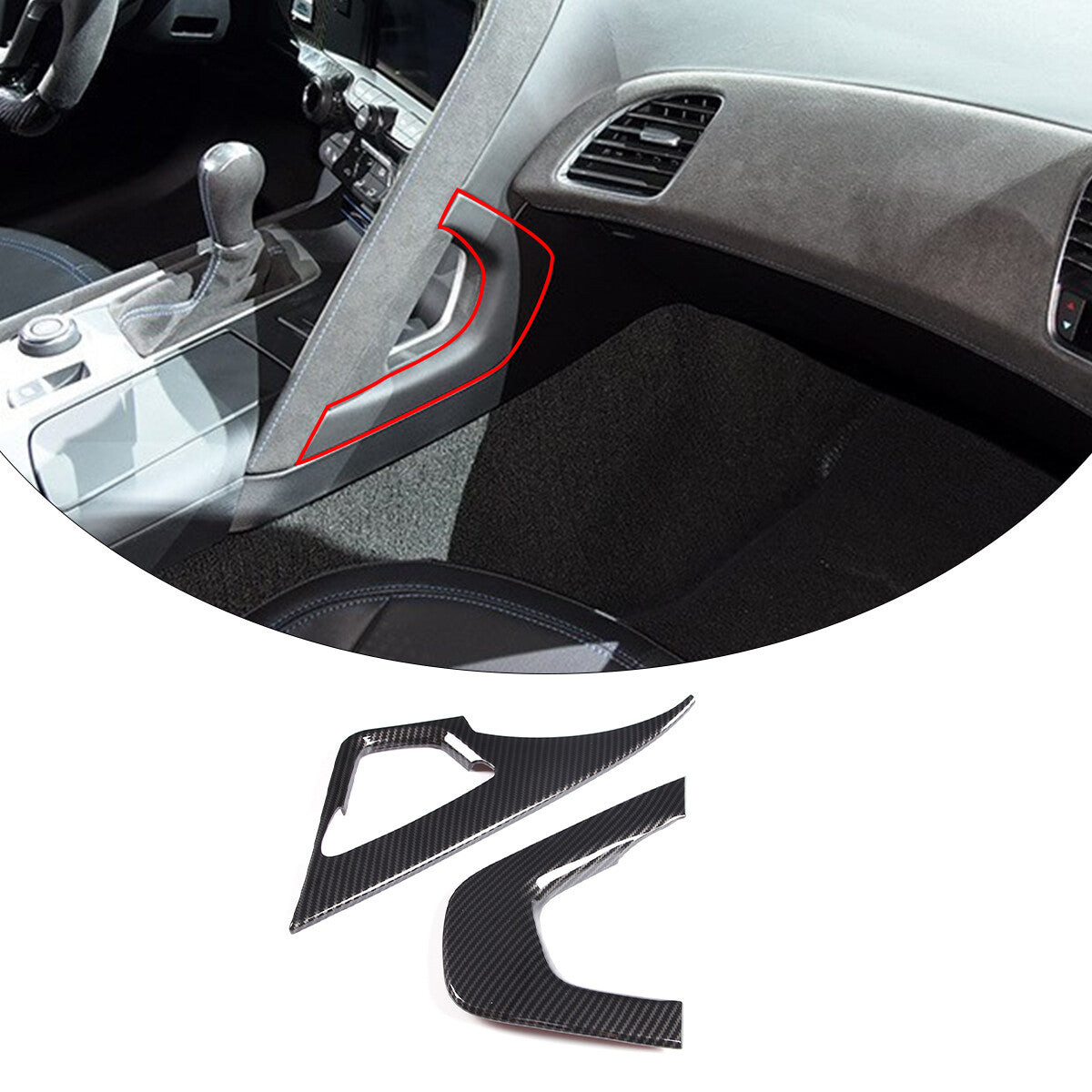 4pcs Carbon fiber Gear Shift Panel Grab Handle Cover For Corvette C7 2014-2019 2