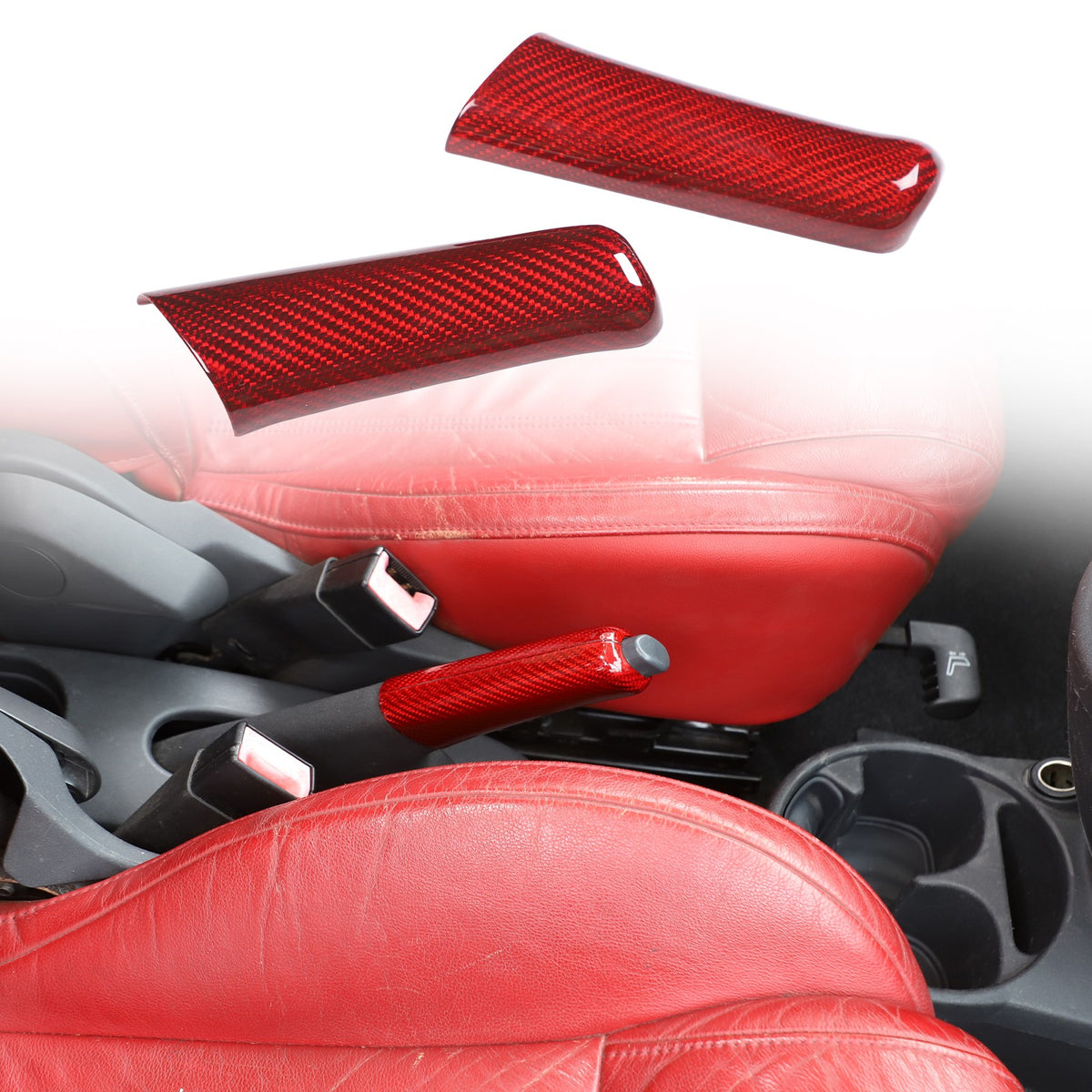Red Real Carbon Fiber Handbrake Trim Cover For Fiat 500 2007+ 17